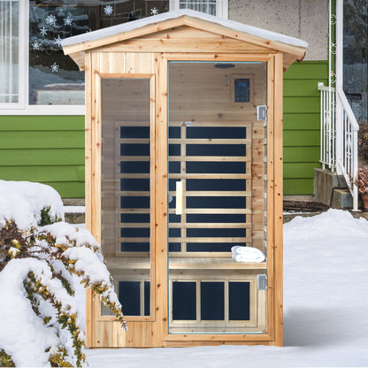 Two Person Far Infrared Old Fir Outdoor Sauna Room with Bluetooth and LED Lighting
