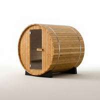 2-Person Luxury Finland Thermo Pine Outdoor Barrel Sauna with Half View Window,Harvia Electric Heater with Sauna Stone, Sauna Accessories Kit and Asphalt Shingle Roof, 4'X6', OBS1812 — Studio Shot