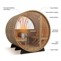 2-Person Luxury Finland Thermo Pine Outdoor Barrel Sauna with Half View Window,Harvia Electric Heater with Sauna Stone, Sauna Accessories Kit and Asphalt Shingle Roof, 4'X6', OBS1812 — How It Works