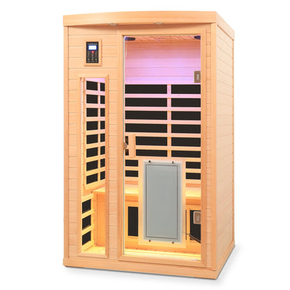 Low EMF, There is also a heating plate on the glass door, Hemlock wood Far-infrared indoor Two person sauna room