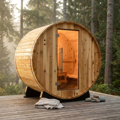 Duet 2-Person Outdoor Barrel Sauna — Studio Shot