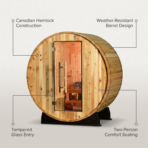 Duet 2-Person Outdoor Barrel Sauna — infographic