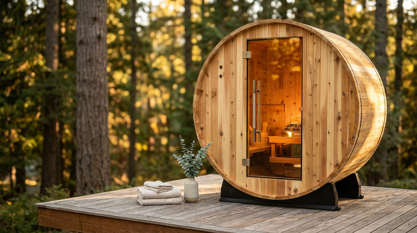 Duet 2-Person Outdoor Barrel Sauna — Lifestyle