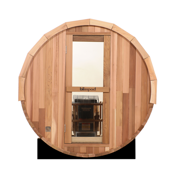 Blisspod | Prague | Canadian Red Cedar Outdoor Steam Barell Sauna | Full Glass Back