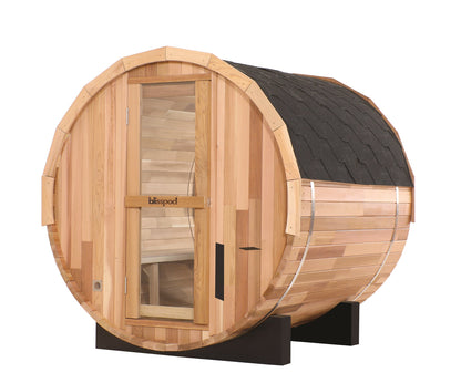 Blisspod | Prague | Canadian Red Cedar Outdoor Steam Barell Sauna | Full Glass Back