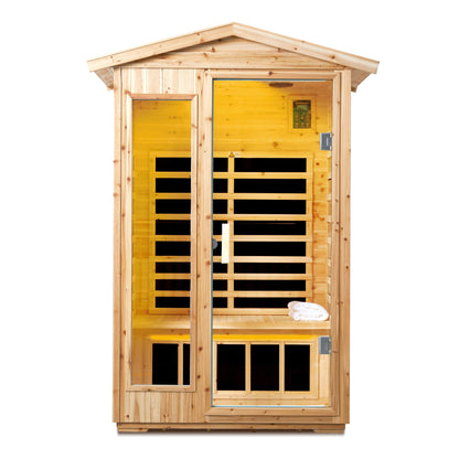 Two Person Far Infrared Old Fir Outdoor Sauna Room with Bluetooth and LED Lighting